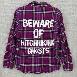Disney Haunted Mansion Cakeworthy Flannel Shirt Womens M M Purple Plaid Ghost